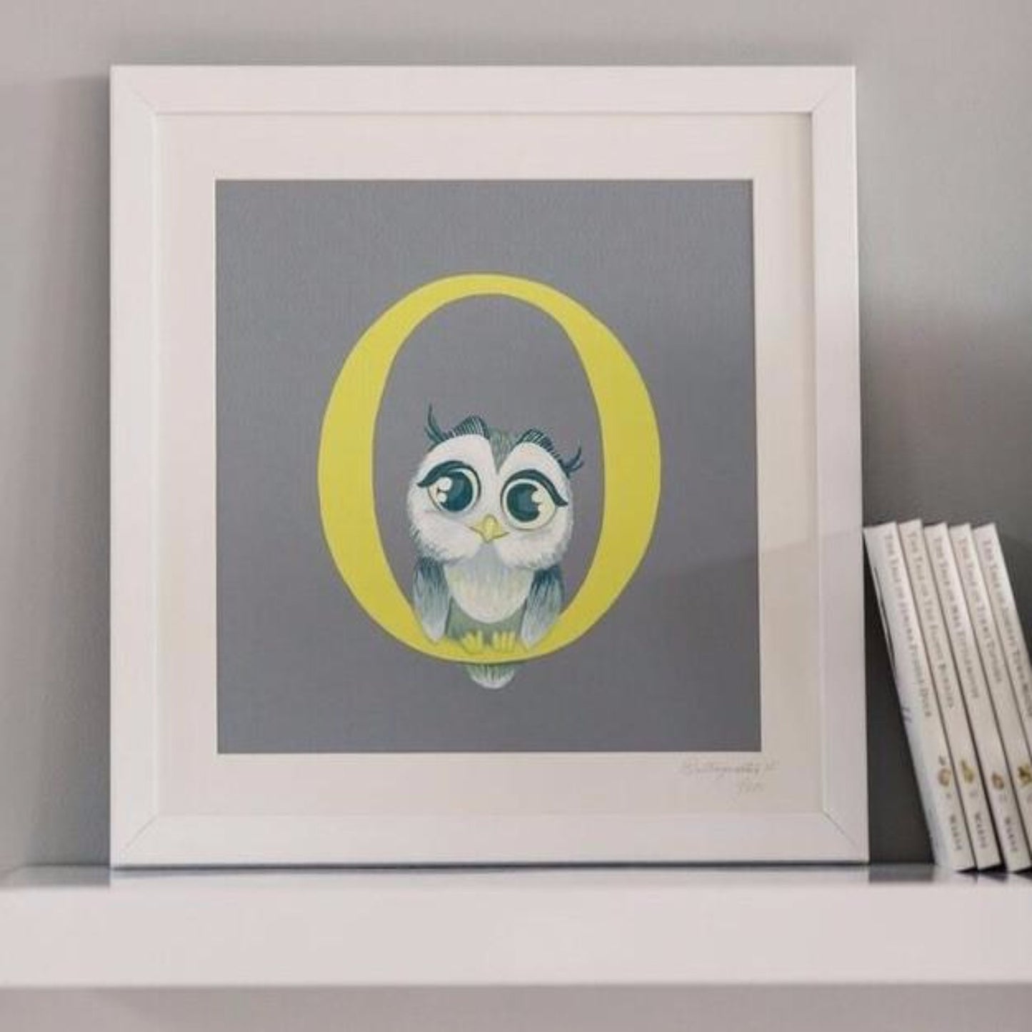 Framed O is for Owl personalised yellow, grey and white Letter print 