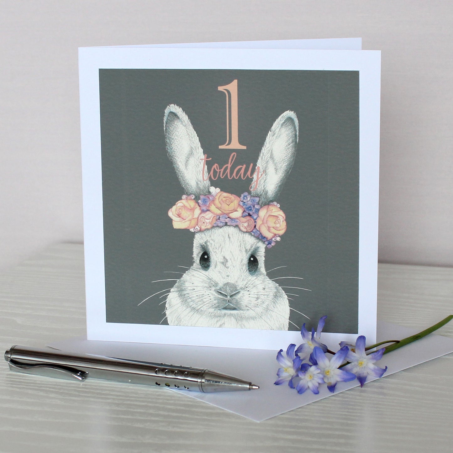 Bunny With Flower Crown Birthday Age Card