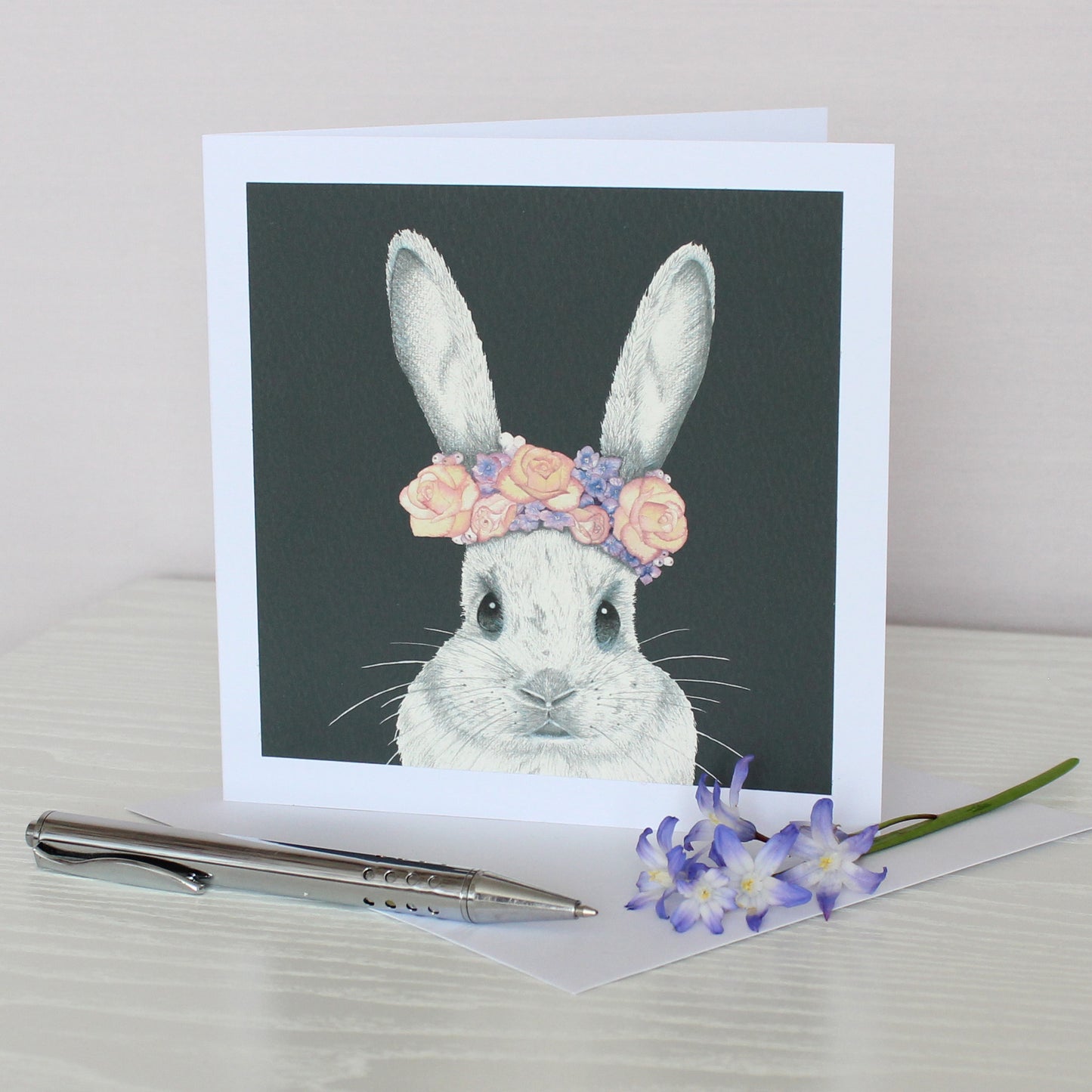 Bunny With Flower Crown New Baby Card