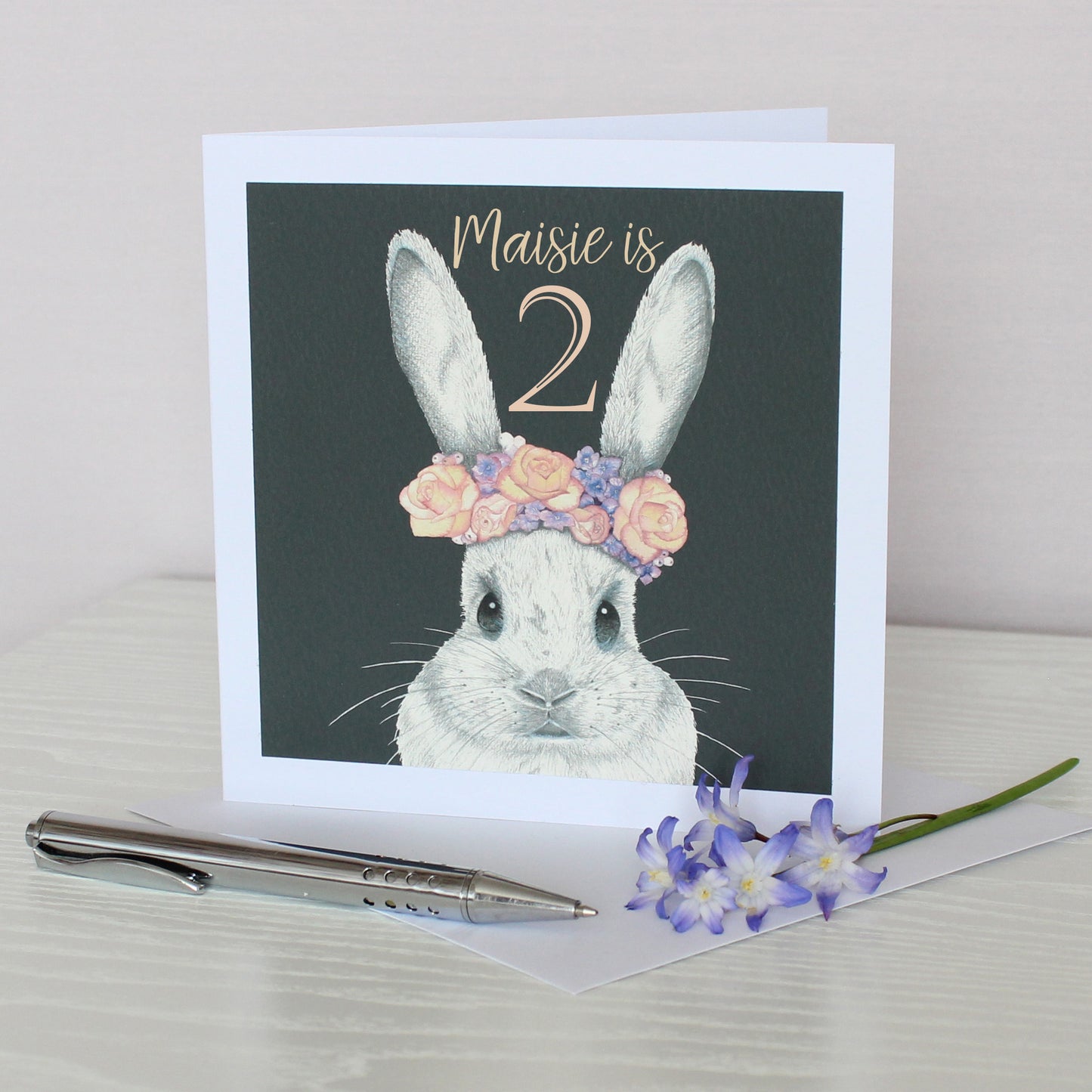 Bunny With Flower Crown Birthday Age Card
