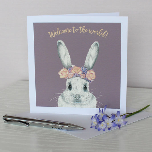 Bunny With Flower Crown New Baby Card