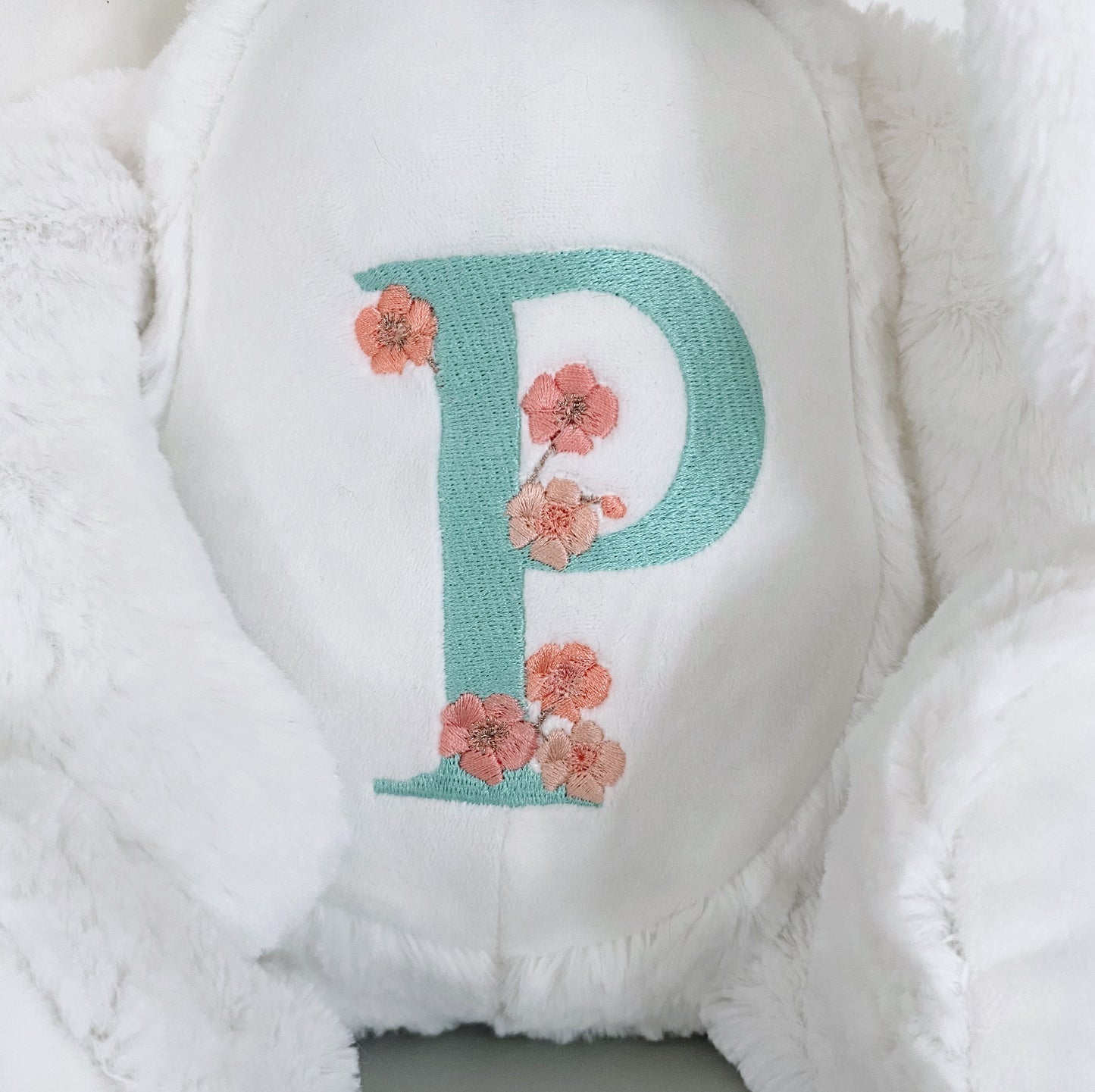 Embroidered Flower Initial Bunny Soft Toy