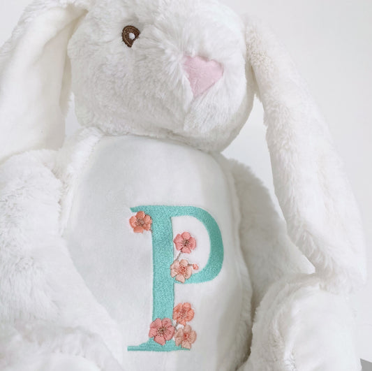 Embroidered Flower Initial Bunny Soft Toy